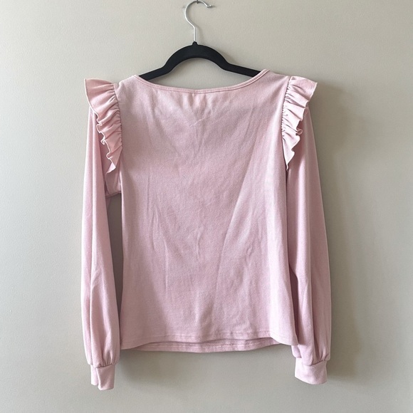 𝅺𝅺⭐️2 FOR $20⭐️ Ruffle Trim Square Neck Pink Long Sleeve Top. SM/M - Picture 7 of 12